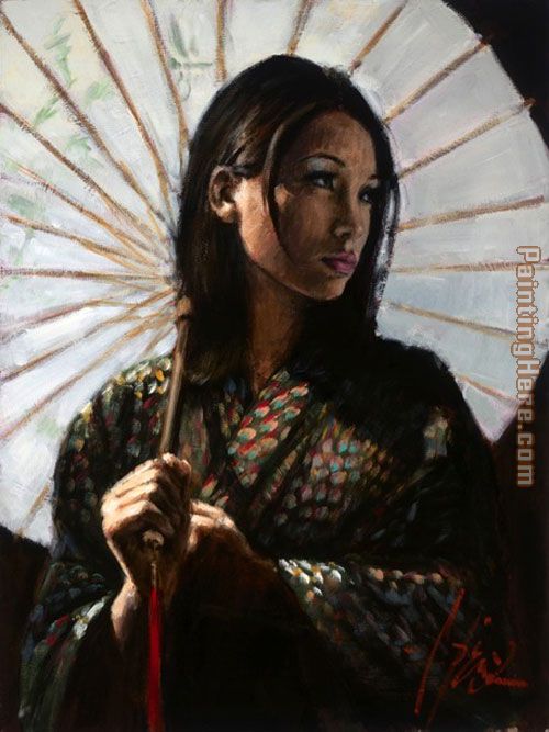 michiko with white umbrella painting - Fabian Perez michiko with white umbrella art painting